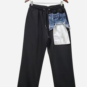 🔥 Unique Black Joggers w/ Distressed Denim Pocket 🔥